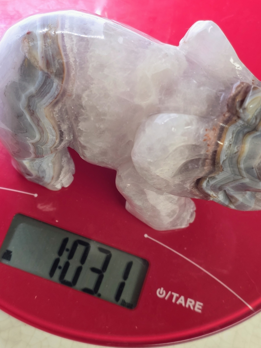 Crazy Lace Agate Amethyst Elephant Carving Large Banded Druzy Crystal Decor - Picture 8 of 8